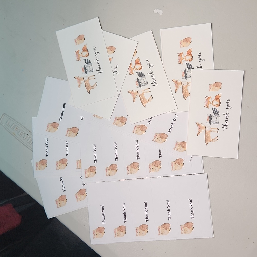Woodland Critters Business Thank You Cards 50pk & 100 Owl Thank You Stickers